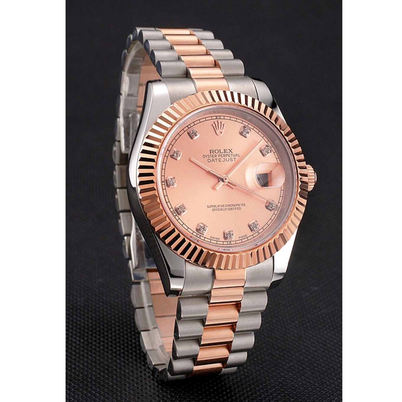 Good copy rolex watches Rolex Tone Gold Steel Bezel Stainless Dial Rose Swiss Case And Two Bracelet Datejust 0522